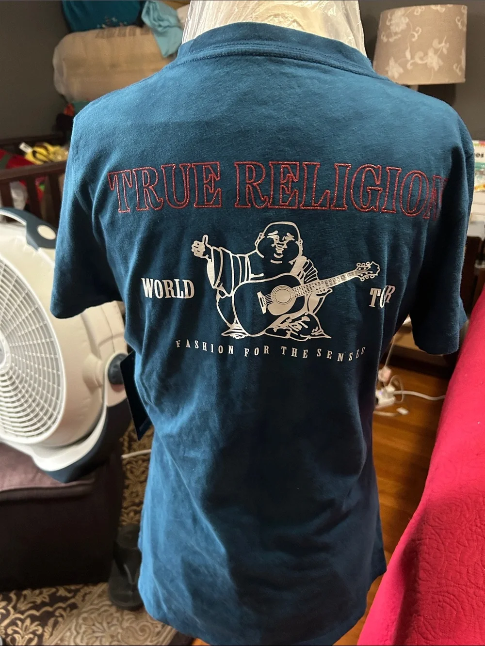 True Religion Men's Teal Blue Logo Crewneck Tee size large NWOT nwt